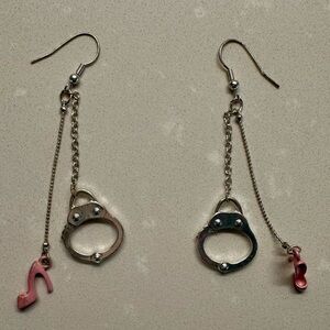 Y2K Handcuffs and Pink Stilettos Metal Earrings
